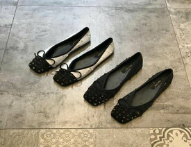 パンプス レディース 靴 ブラック ホワイト 小さい 大きい サイズ 22.0cm 22.5cm 23.0cm 23.5cm 24.0cm 走れる 歩きやすい 痛くない スクエアトゥ ペタンコ リボン キラキラ カジュア 大人可愛い 韓国 オルチャン 個性的 デザイン おしゃれ