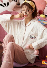 パジャマ レディース 秋 冬 大きいサイズ XL 2XL かわいい 暖かい あったかい 上下 2点 セット ロング丈 長袖 Vネック 襟付き 綿 刺繍 ルームウェア 寝巻き ナイトウェア ウエストゴ 大人可愛い 韓国 オルチャン 個性的 デザイン おしゃれ