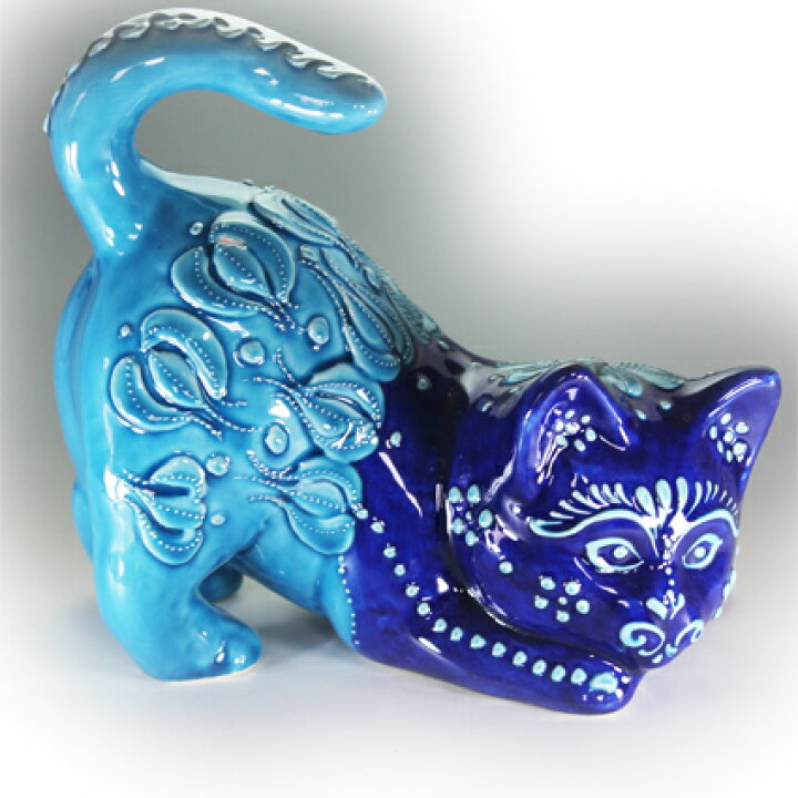 楽天市場】トルコ手描陶器/キュタフィア産/置物/かわいい猫(大)01 誕生 