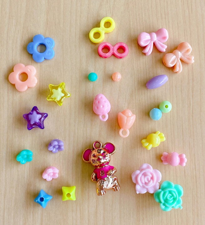 楽天市場 ビーズ キット アクセサリー 子供 女の子 おもちゃ 手作り ハンドメイド パーツ 花 ハート プラスチック クリア テグス パステル プレゼント Origami