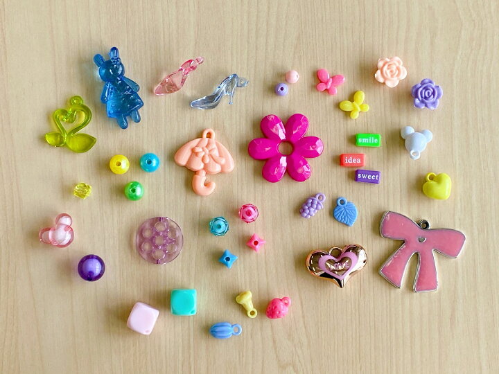 楽天市場 ビーズ キット アクセサリー 子供 女の子 おもちゃ 手作り ハンドメイド パーツ 花 ハート プラスチック クリア テグス パステル プレゼント Origami
