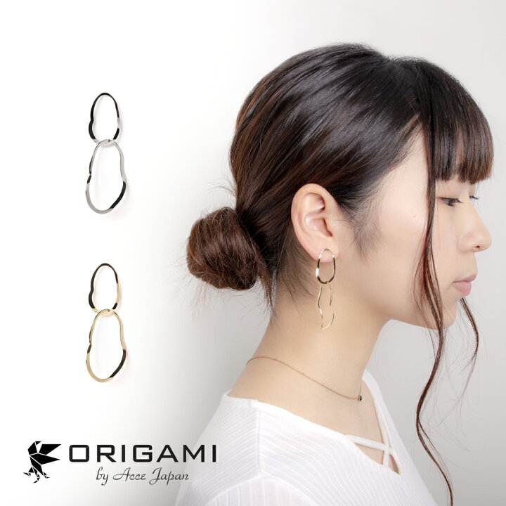 楽天市場 ピアス イヤリング フープ 揺れる おしゃれ 大ぶり 大きめ かっこいい シンプル レディース 大人 ゴールド シルバー ジュエリー 2連 華やか 送料無料 Origami