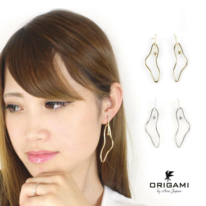 楽天市場 ピアス イヤリング フープ 揺れる おしゃれ 大ぶり 大きめ かっこいい 個性的 シンプル レディース 大人 ゴールド シルバー 変形フープ 輝き 送料無料 Origami