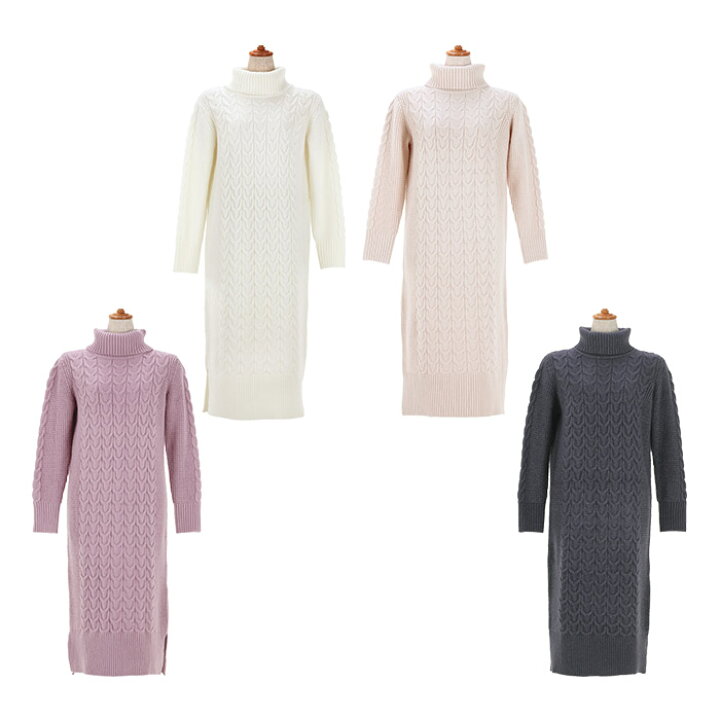 楽天市場 ワンピース ケーブル柄 タートルネック ニット Liala Pg 全4色 1 Joint Space 楽天市場店