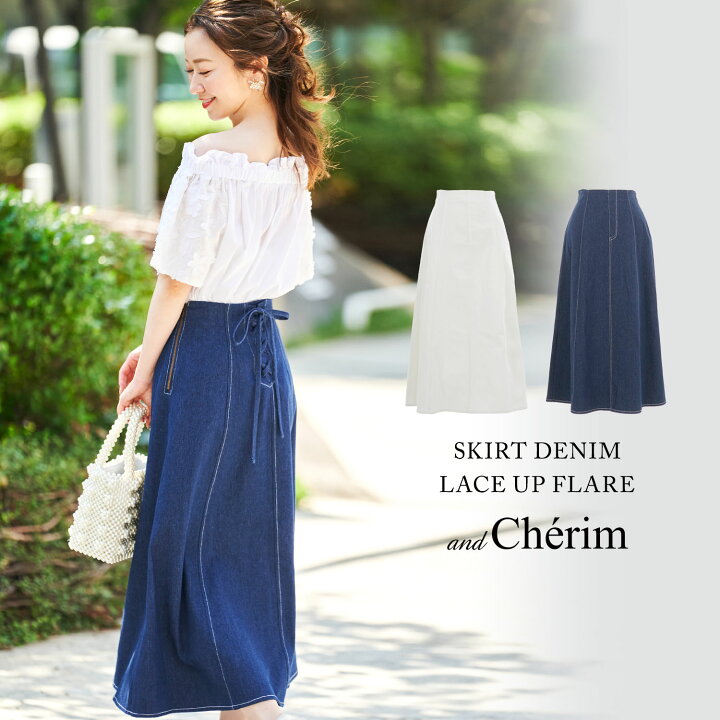 楽天市場 楽天店限定 Sale スカート デニム レースアップ フレア 千葉由佳 And Cherim 全2色 Anc611 01 1 Joint Space 楽天市場店