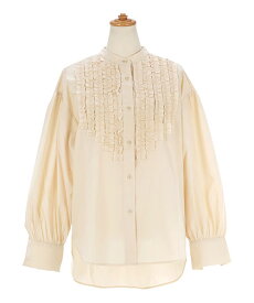 CLEARANCE-SALE 洗濯可 マシンウォッシャブル トップス ブラウス フリル 大人 オフィス かわいい きれいめ シャツ 白 ドロップスリーブ ジョイントスペース バンドカラー フリル ブラウス 長袖 Liala×PG 全2色｜lpg841-2022【1】