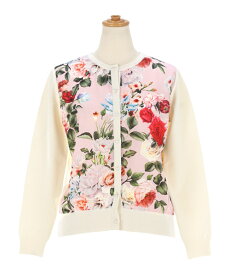 スーパーSALE ニット トップス レディース 長袖 カーデ 白 かわいい オフィス きれいめ 大人 花柄 羽織り 秋冬春 ジョイントスペース フラワーデシン プリント ニット カーディガン Prima Scherrer 全3色｜psc431-0872【1】