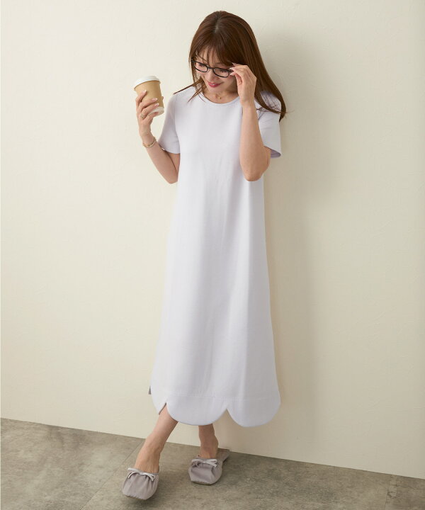 楽天市場】手洗い可 ワンピース スカラップ グレー 黒 ロング  