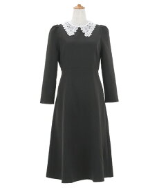 新色追加 S/M/L 長袖 ミモレ丈 フェニミン 上品 お呼ばれ オケージョン 卒入学式 オフィス 大人可愛い ジョイントスペース ワンピース レース襟 フィット&フレア Liala×PG 全3色｜lpg312-0964【9】