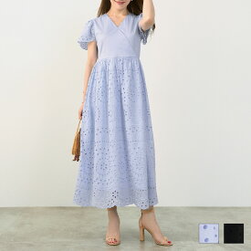 手洗い可 Vネック レース おしゃれ フェミニン ナチュラル 上品 大人可愛い きれいめ 夏 ジョイントスペース カシュクール コットンレース ワンピース Liala×PG 全2色｜lpg311-2101【2】