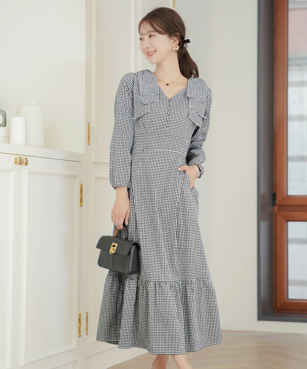 楽天市場】ワンピース Vネック 前あき くるみ釦 肩リボン ハイウエスト 
