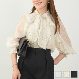 手洗い可 2WAY 長袖 大人カジュアル オフィス きれいめ フェニミン シアー オールシーズン 柄 ジョイントスペース フロッキードット パフ袖 ボウタイ フリル襟 ブラウス Liala×PG 全3色｜lpg811-2223【2】