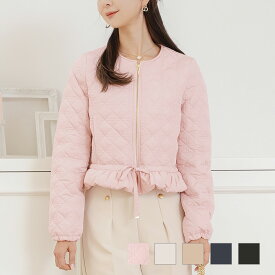 新色 アウター キルティング ショート丈 中綿 2WAY 上品 ジョイントスペース 2WAY ショート丈 キルティング ノーカラー中綿 ジャケット le reve vaniller 全5色｜lvn141-2120【5】