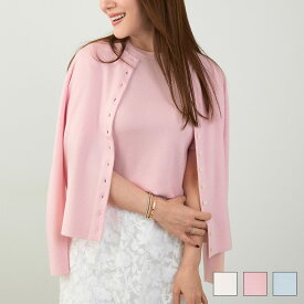 洗濯機可 マシンウォッシャブル 大人可愛い 上品 きれいめ オフィス 大人カジュアル フェミニン ジョイントスペース クルーネック カーディガン & 半袖 ニット アンサンブル Liala×PG 全3色｜lpg411-2238【1】