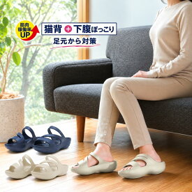 猫背 下腹ぽっこり対策サンダル 猫背対策 下腹対策 足裏のバランスボール構造がコア筋にアプローチ 足の疲れ 背筋が伸びる 体幹 室内用 丸洗いOK　パワースリムサンダル アイデア プランドゥ ダイエットスリッパ