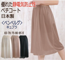 静電気防止 ベンベルグ使用 ロングペチコート キュプラ 日本製 ベタつき防止【花粉対策 ペチコート ロング ワンピース 静電気 帯電防止 乾燥 浴衣 着物 和装 敏感肌】
