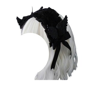 ゴスロリ ヘアアクセサリー 翼 髪飾り ボンネット ロリータ風 蝶結び ゴシック ガールズ かわいい 黒 レース 森ガール ハロウィン リボン付き イベント お茶会