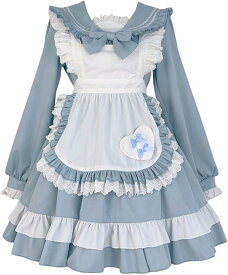 メイド 服 ゴスロリ ウェイトレス セーラー服 コスプレ 衣装 フリル ロリータ 長袖 コスチュームセット 清楚 可憐 萌え レディース ドレス 喫茶店 遊園地