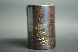 茶筒◆ 銅 手づくり 風紋 春蘭 六半斤 茶器 工芸品 鍛造 おしゃれ 日本製