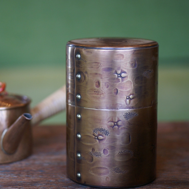 茶筒◆ 銅 手づくり 生地色 六半 茶器 工芸品 鍛造 おしゃれ 日本製