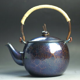 急須◆ 銅 手づくり 紫銅色 鎚文様 吊手 茶漉し ツマミ 二合用 茶器