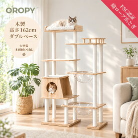 【新発売P10倍】キャットタワー 木製 162cm 宇宙船 ダブルベース 透明カプセル 大型猫・多頭飼い対応 猫ハウス付き 爪とぎポール付き 休憩スペース付き 室内運動サポート 安定感重視 省スペース設置
