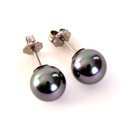 高級9mm花珠南洋黒蝶オーロラ本貝パールピアス チタンポスト チタンキャッチ タヒチ黒蝶系 黒真珠系 宝飾店仕様 ブラックフォーマル 葬祭 葬式 通夜 告別式