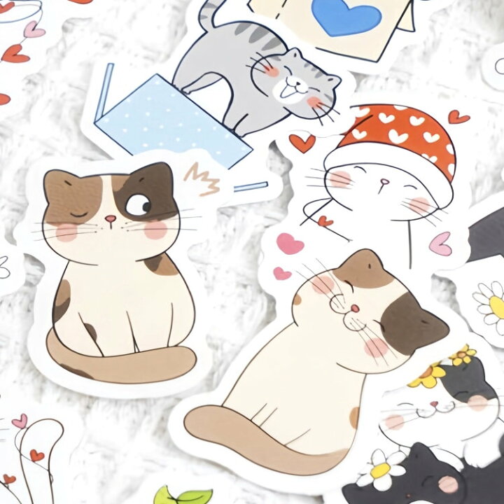 楽天市場】即日出荷 かわいい 猫 ねこ イラストシール 45枚 コラージュ 
