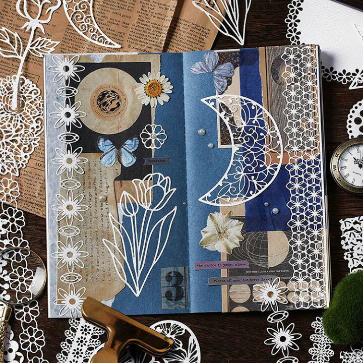 楽天市場 即日出荷 珍しい 上品 ホワイト レース ペーパー ダイカット コラージュ素材 ラッピング デコレーション素材 アルバム 手芸 素材 ホワイト 白 フラワー 月 手帳デコ おしゃれ ジャンクジャーナル 数字 ハート形 動物 植物 人物 少女 女の子 アルファベット 素材