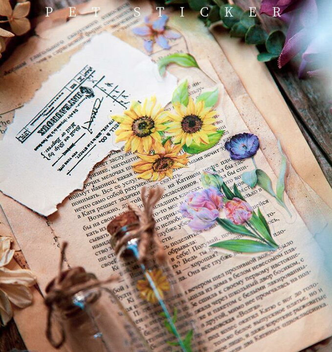 楽天市場 即日出荷 海外 ステッカー 透明シール リアル ひまわり アジサイ 紫陽花 薔薇 シャガ 英字 紅葉 数字 チューリップ 水仙 月 満月 シール クリア シダ 植物 花 フラワー 葉っぱ ジャンクジャーナル コラージュ素材 デコレーション 手帳デコ Pet ダイカット