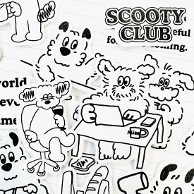 即納 70枚 手描き風 ワンちゃん キャラクター ステッカー 線画 癒し 面白い 動物 シール いぬ 犬 イラストステッカー 大容量 コラージュ 素材 スクラップブッキング 愛犬家 白黒 モノクロ モノトーン デコレーション コラージュ素材 海外シール ハンドメイド 日記 手帳 DIY