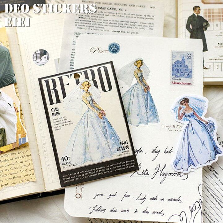 楽天市場 即日出荷 大人 人物シール レトロ ドレス ファッション シール 女の子シール 人物 マステ 女子 レディース 紳士 シール アメリカン 大きめ 40枚 アンティーク ステッカー 手帳デコ マステシール デコレーション 素材 コラージュ 素材 ジャンクジャーナル