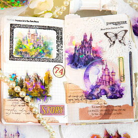 即日出荷 クリアシール 大きめ 珍しい 城 コラージュシール PET素材 耐水 ダイカット 海外シール フレークシール コラージュ 素材 シール 海外ステッカー 外国 童話 森林 小屋 神秘 幻想 建築 建物 大人 かわいい ヴィンテージ アンティーク レトロ デコレーション 手帳 DIY