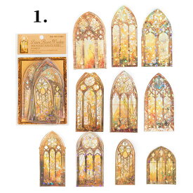 即日出荷 オーロラ箔押し 海外シール ステンドグラス コラージュ 素材 大きめ クリアシール 透明 シール ステッカー コラージュ 素材 花柄 薔薇 ローズ 窓 窓枠 扉 貝殻 貝シェル 神秘 おしゃれ 耐水 PET 素材 デコレーション スクラップブッキング 手帳 ハンドメイド DIY