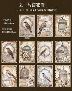 即日出荷 ヴィンテージ風ペーパー ダメージ加工 レース模様 コラージュ素材 ローズ 薔薇 花柄 動物 兎 蝶 鳥かご 鳥籠 デザインペーパー レースフレーム ブラウン 素材紙 背景紙 便箋 メモパ