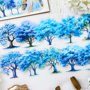 即日出荷 耐水 シール 大きめ 幻想的 桜 さくら 藤の花 樹 ツリー 特油 凹凸立体 光沢感 水彩 木 森林 イラスト シール コラージュ素材 おしゃれ クリアシール ピンク 紫 青 緑 グリーン 自然