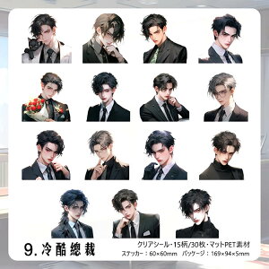 即日出荷 人物シール 30枚 男の子 男性 男子 少男 少年 青年 彼氏 男 おとこ イラストシール イラストステッカー クリアシール マット PETシール コラージュ素材 人物 おしゃれ 耐水 半透明 シ