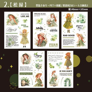 即日出荷 シールブック 型抜き 異素材 人物シール 女の子 少女 女子 花柄 ローズ 薔薇 英語 文字 ぼやし 製本 ダイカット ステッカーブック コラージュ素材 おしゃれ 透明耐水PETシール マス