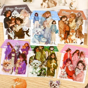 即日出荷 人物シール 猫 抱く 女の子 猫 ねこ 犬 いぬ 散歩 動物 人物 手描き 少女 女性 女子 イラストシール クリアシール 女の子シール コラージュ素材 かわいい おしゃれ 30枚入り PET シー
