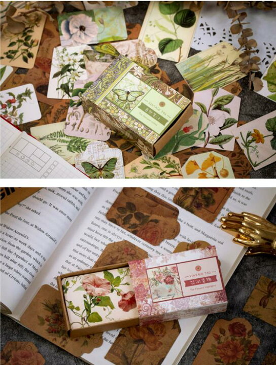 楽天市場 即日出荷 海外 アンティークタグ ビンテージタグ レトロ 50枚入り デザイン 全て異なる 2種類材質 素材 デコレーション コラージュ ジャンクジャーナル アンティーク ヴィンテージ イラストカード しおり 箱入り ケース付き 日記 文房具 卸売のｅｉｅｉ 楽天