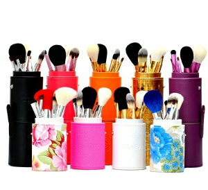あす楽/10色/レザー風ブラシ筒ケース付き7本メイクブラシセット、化粧筆セット STZ-0757