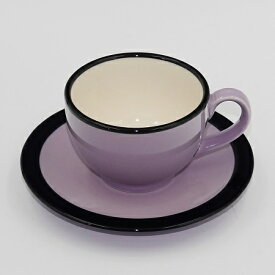 真面目な黒縁藤色　丸コーヒーカップ＆ソーサー　碗皿