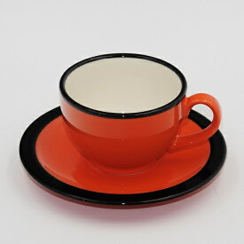 真面目な黒縁オレンジ　丸コーヒーカップ＆ソーサー　碗皿