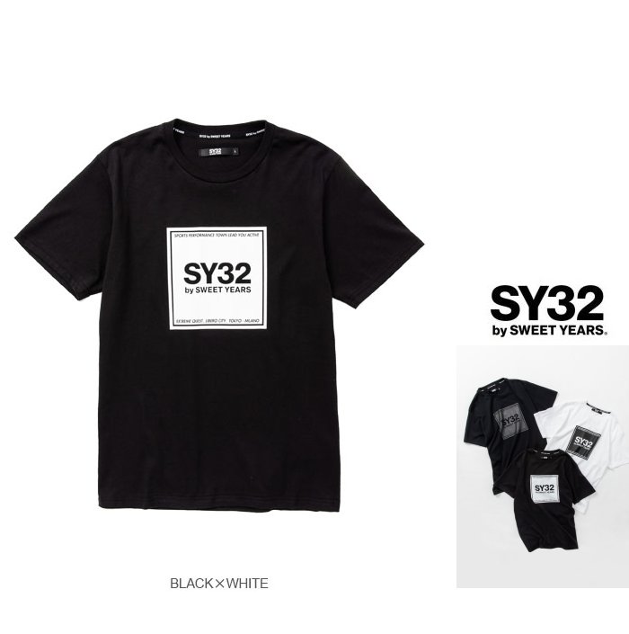 SY32 by SWEET 新作 人気 YEARS 最新作 Tシャツ入荷 スィートイヤーズ 10027J REGULAR ブラック×ホワイト SQUARE ボックスロゴ半袖 卸直営 LOGO アスレチックス TEEBIGスクエア Tシャツcolor: BLACK