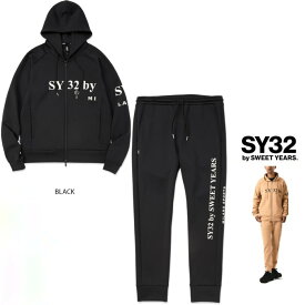SY32 by SWEET YEARS【 スィートイヤーズ 】15515・15517 BKDOUBLEKNIT SEPARATE GRAPHIC ZIP HOODIE＆DOUBLEKNIT SKINNY SWEAT PANTSBIGロゴ・ZIPパーカー＆スェット・スーツcolor【 BLACK 】ブラック