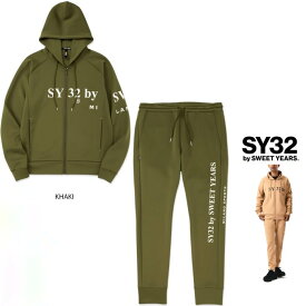 SY32 by SWEET YEARS【 スィートイヤーズ 】15515・15517 BKDOUBLEKNIT SEPARATE GRAPHIC ZIP HOODIE＆DOUBLEKNIT SKINNY SWEAT PANTSBIGロゴ・ZIPパーカー＆スェット・スーツcolor【 KHAKI 】カーキ