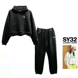 SY32 by SWEET YEARS【 エスワイ32・スィートイヤーズ 】【 P/O HOODIE＆SWEAT WIDE PANTS 】レディース・ダブルニット・フーディー＆ワイドパンツセットアップスーツcolor【 OFF WHITE 】オフホワイトcolor【 BLACK 】ブラック