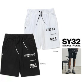 SY32 by SWEET YEARS【 スィートイヤーズ 】14122【 STRADDLE PRINT SHORT PANTS 】前後ロゴ・裏メッシュ・スウェット・ショート パンツcolor:【 BLACK 】ブラックcolor:【 WHITE 】ホワイト