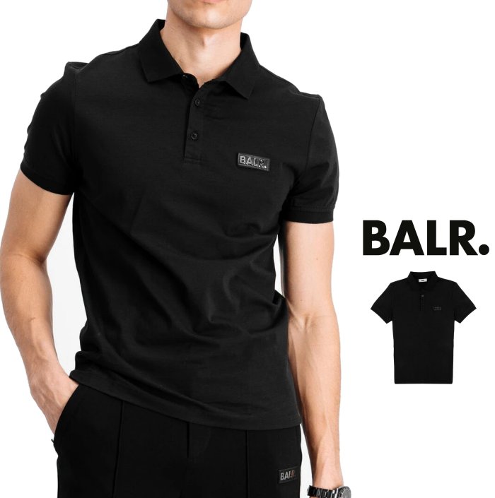 BALR ボーラー 新作 ポロシャツ入荷 B1122 1002 Felt Logo ポロシャツcolor: 限定品 BLACK Black Straight 新着 ブラック 胸ロゴ ストレート Polo