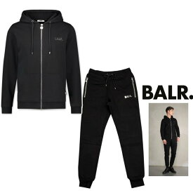 BALR【 ボーラー 】B1267 1001【 Q-Series Straight Zipped Thru Hoodie&Sweatpants Black 】メタルロゴ・フーテッド・ジップアップ・スーツジャケット＆スェットパンツセットアップ・スーツcolor:【 BLACK 】ブラック